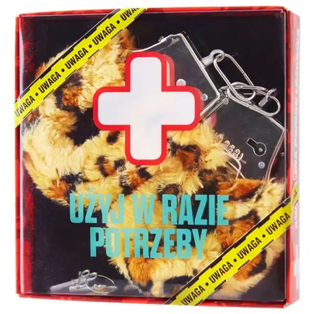 Grammi - Awaryjna Pomoc Łóżkowa Panterka. Metalowe kajdanki wyłożone miękkim panterkowym futerkiem. Idealny prezent na imprezę