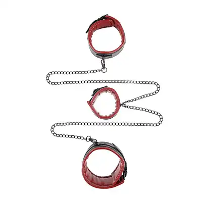 Sportsheets - Saffron Chained And Tamed. Ekspercko zaprojektowany zestaw BDSM do zniewalania, obroża i mankiety na kostki i nadgarstki