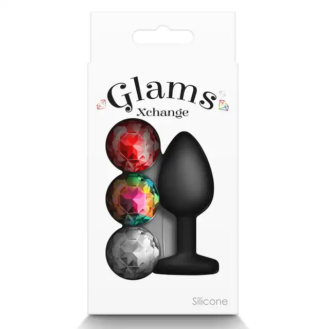 Glams -  Xchange Round Small. Elegancka wtyczka analna. 3 wymienne, różnokolorowe kryształki 
