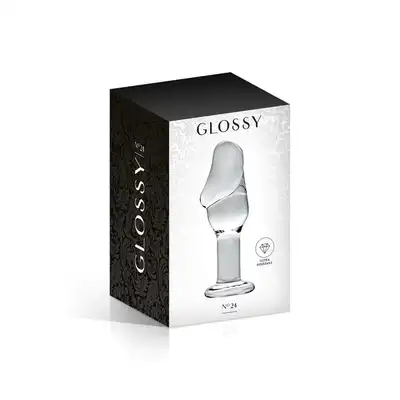 Glossy - Anal Plug N24. Szklany plug analny z realistycznym designem, wyraźnie zarysowana główka penisa