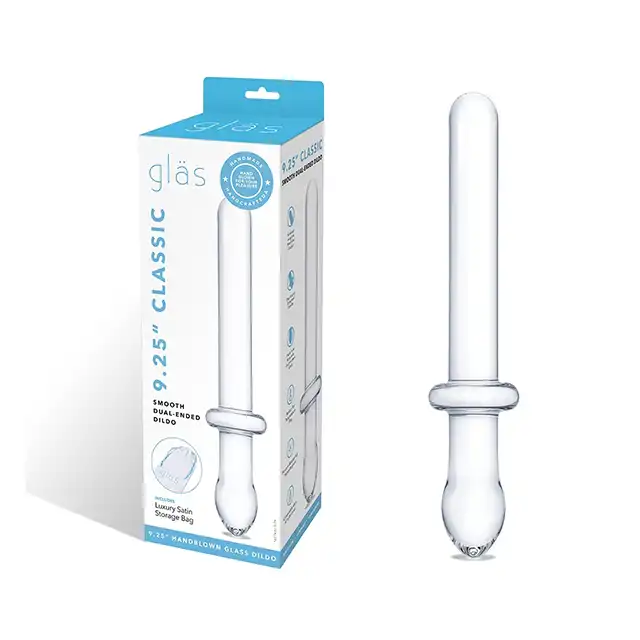 Gläs - Classic Smooth Dual Ended Dildo 9.25". Podwójne szklane dildo, prosty trzon i plug analny do wyrazistej stymulacji