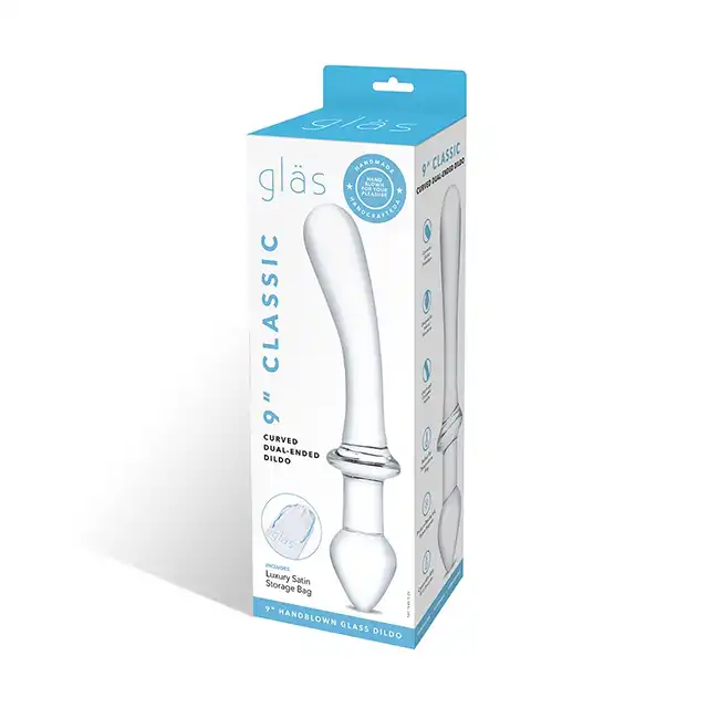 Gläs - Classic Curved Dual Ended Dildo 9.5”. Szklane podwójne dildo do stymulacji analnej i punktu G, hipoalergiczny materiał