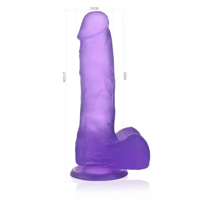 LoveToy - Jelly Studs Crystal Dildo Large Purple. Duże realistyczne dildo z przyssawką, giętki i sprężysty materiał