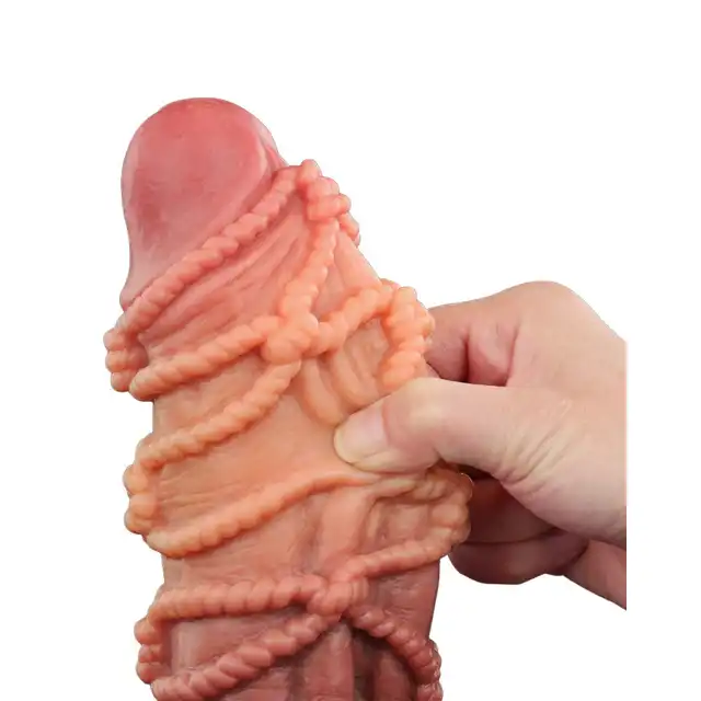 LoveToy - Extreme Dildo With Rope Pattern. Ultra realistyczne dildo z dwuwarstwową strukturą, oplecione stymulacyjnymi linami