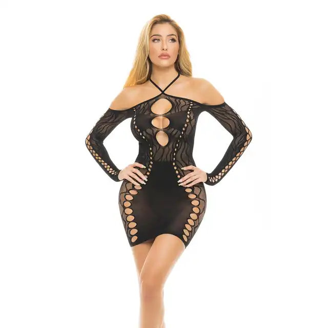 Pink Lipstick - Animal Inside Halter Dress. Sukienka mini z półprzezroczystego materiału, cudowne podkreślenie sylwetki, wiązanie na szyi