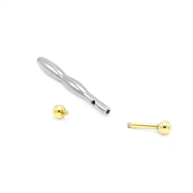 Oproducts - Penis Stick Steel &amp; Gold. Pusty w środku dilator ze stali umożlwiający kontrolę strumienia ejakulatu