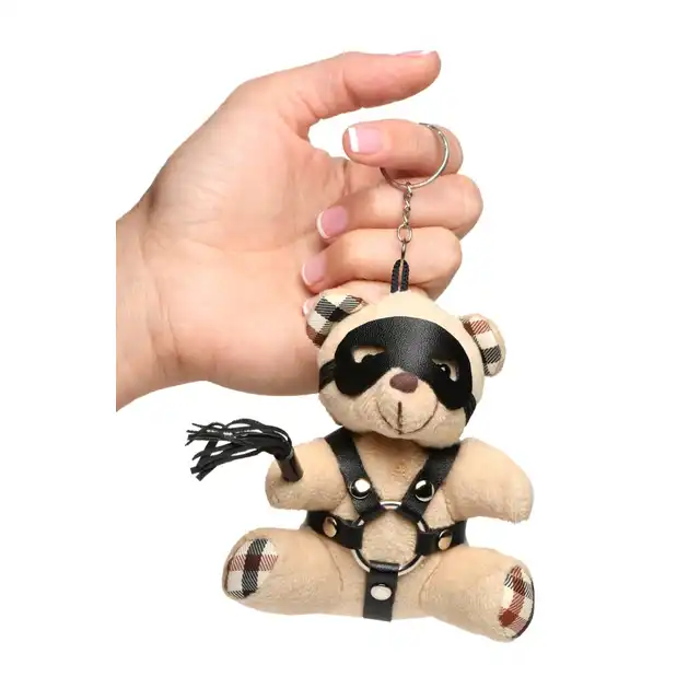 Master Series - BDSM Teddy Bear Keychain - unikatowy prezent. Mini miś z pejczem i maską z opcją przypięcia