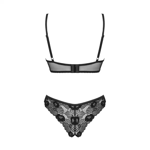 Obsessive - Serena Love Set M/L. Seksowny komplet bielizny z delikatnej kwiatowej koronki. Mocno wycięte figi i prześwitujący biustonosz