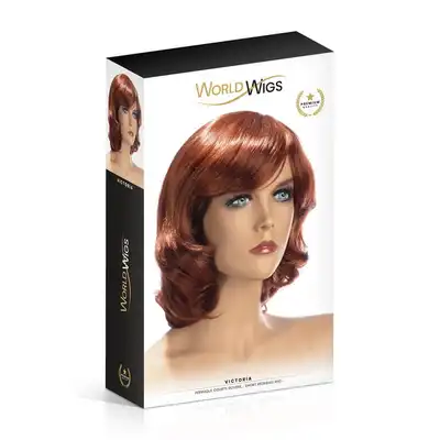 World Wigs - Victoria. Średniej długości peruka w eleganckim miedzianym kolorze. Pięknie podkreślone rysy twarzy 