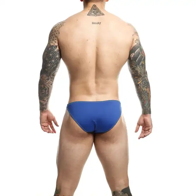 MOB - Toucan Bikini Royal Blue XL. Niebieskie stringi męskie z kieszonką o wzorze dzioba tukana, wyraź swój humor i niezależność