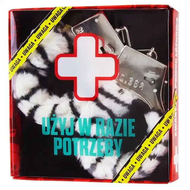 Grammi - Awaryjna Pomoc Łóżkowa Zebra. Metalowe kajdanki wyłożone miękkim zebrowym futerkiem. Idealny prezent na imprezę