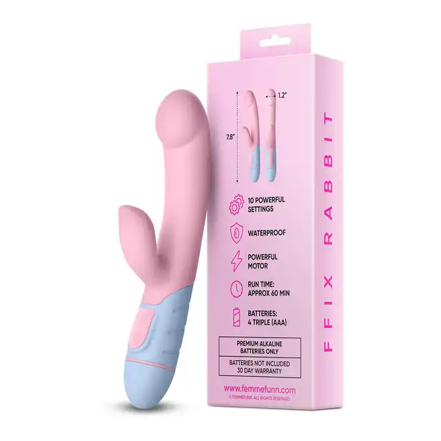 FemmeFunn - Rabbit Pink. Podwóny wibrator ze stymulatorem łechtaczki, kobiecy design i stylowe połączenie delikatnych kolorów