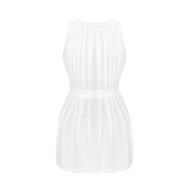 Obsessive - Heavenlly Peignoir M/L. Prześwitujący, biały peinuar z delikatnego materiału wykończonego kwiatową koronką, zmysłowość i seksapil