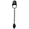 Black Velvets - Cock Cage with Butt Plug. Klatka na penisa, ring na jądra i żebrowany korek analny, połączenie solidnym łańcuszkiem