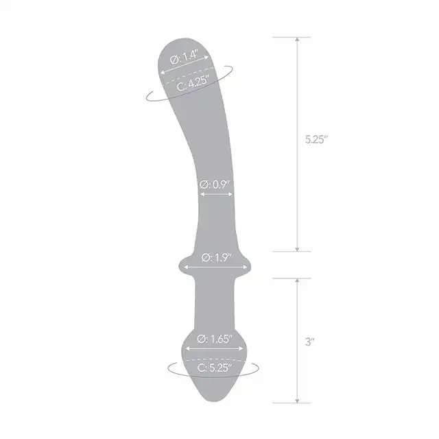 Gläs - Classic Curved Dual Ended Dildo 9.5”. Szklane podwójne dildo do stymulacji analnej i punktu G, hipoalergiczny materiał