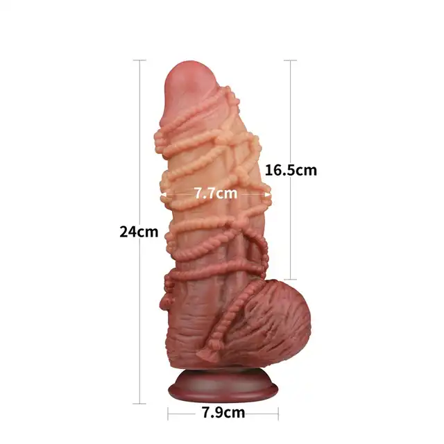 LoveToy - Extreme Dildo With Rope Pattern. Ultra realistyczne dildo z dwuwarstwową strukturą, oplecione stymulacyjnymi linami