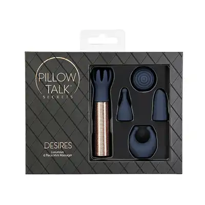 Pillow Talk - Secrets Desires. Luksusowy zestaw z wibratorem typu bullet i 5 wymiennymi główkami stymulacyjnymi. Odkryj swoje najgorętsze miejsca na ciele