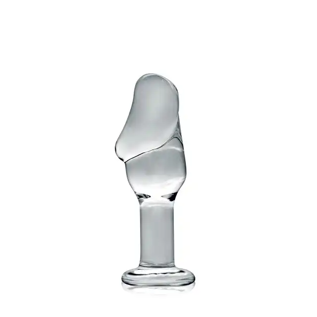Glossy - Anal Plug N24. Szklany plug analny z realistycznym designem, wyraźnie zarysowana główka penisa