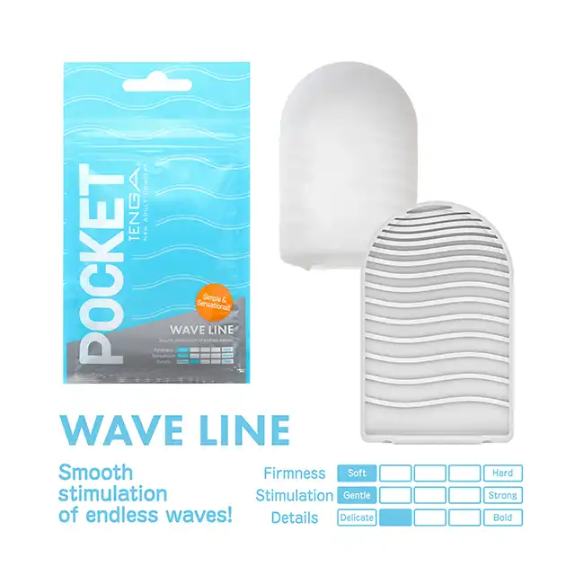 Tenga - Pocket Stroker Wave Line. Kieszonkowy masturbator z poprzecznymi falami żłobień, super rozciągliwy, incognito