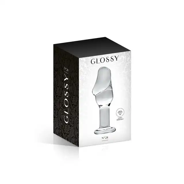 Glossy - Anal Plug N24. Szklany plug analny z realistycznym designem, wyraźnie zarysowana główka penisa