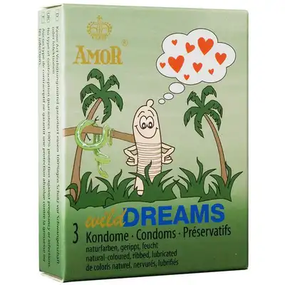 Amor - Wild Dreams 3pc. Naturalne lateksowe prezerwatywy prążkowane. Wzmocnienie stymulacji na najwyższym poziomie. Mega Sale!