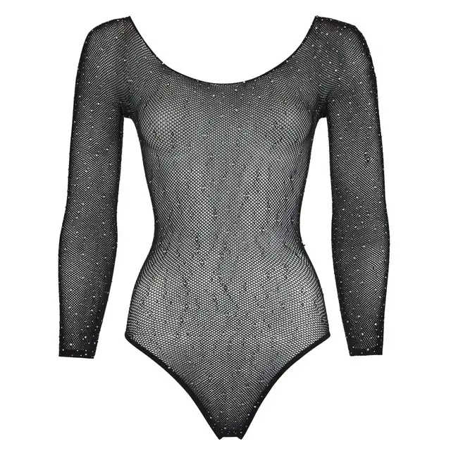 No:Xqse - Body Glitter S-L. Body z długim rękawem wysadzane błyszczącymi kryształkami. Przyciągają kuszące spojrzenia