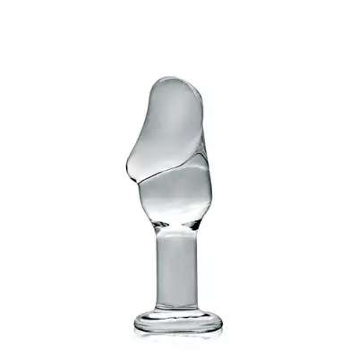 Glossy - Anal Plug N24. Szklany plug analny z realistycznym designem, wyraźnie zarysowana główka penisa
