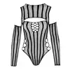 No:Xqse - Body Long Sleeve S-L. Body z seksownej siateczki w paski, idealne dopasowanie z seksownym podkreśleniem sylwetki