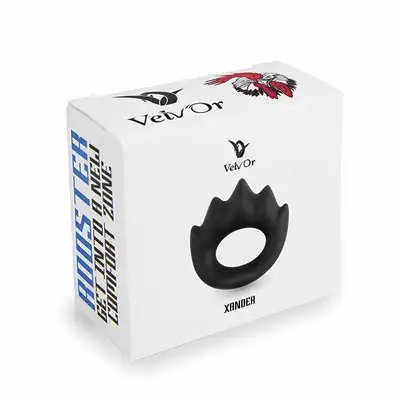 Velv'Or - Rooster Xander Oval Cock Ring With Stimulation Projections - czarny ring na penisa z pięcioma wypustkami stymulującymi. 