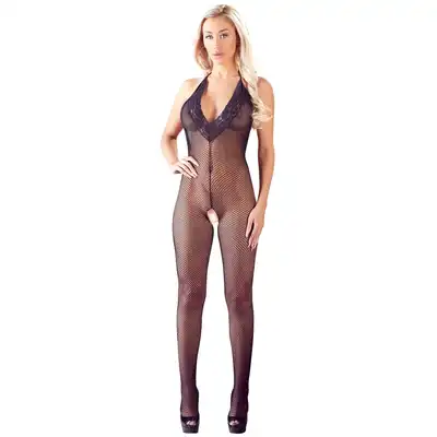 No:Xqse - Catsuit Net Bodystocking S/L. Kobiecy bodystocking z koronkowym dekoltem i otwartym kroczem