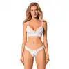 Obsessive - Heavenlly Set M/L. Elegancki zestaw bielizny w bieli, delikatna siateczka i haftowane drobne kwiatki, idealne podkreślenie kobiecości