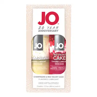 System Jo - 20 Year Anniversary Celebration Kit. Zestaw smakowych lubrykantów o smaku szampana i Red Velvet Cake. Limitowana edycja