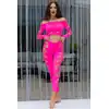 Chilirose - Neon Pink Top and Leggings Set S/L. Seksowny bodystockingowy komplet. Modny neonowy róż