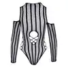 No:Xqse - Body Long Sleeve S-L. Body z seksownej siateczki w paski, idealne dopasowanie z seksownym podkreśleniem sylwetki