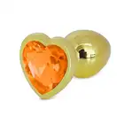 Passion Labs - Anal Hearty Buttplug L Gold &amp; Orange. Złoty korek analny z jaskrawo pomarańczowym kryształkiem w kształcie serca