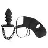 Black Velvets - Cock Cage with Butt Plug. Klatka na penisa, ring na jądra i żebrowany korek analny, połączenie solidnym łańcuszkiem
