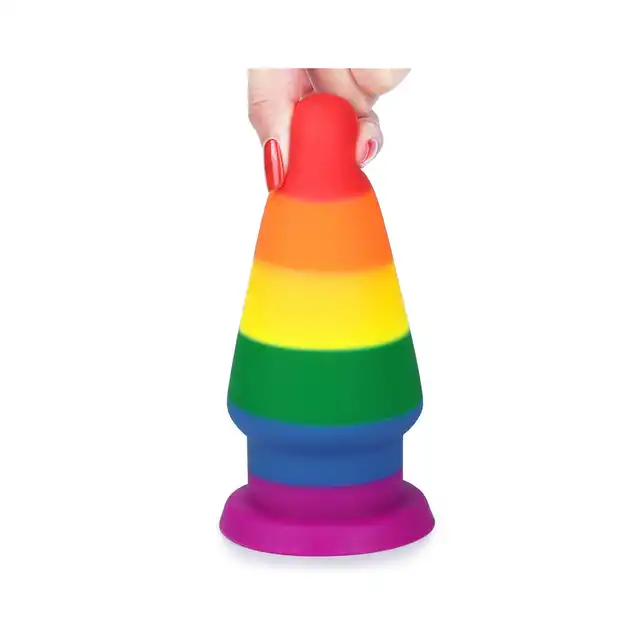 LoveToy - Prider Anal Plug. Korek analny z tęczowym wzorem i prostą konstrukcją stymulującą punkt G, wyjątkowo giętki