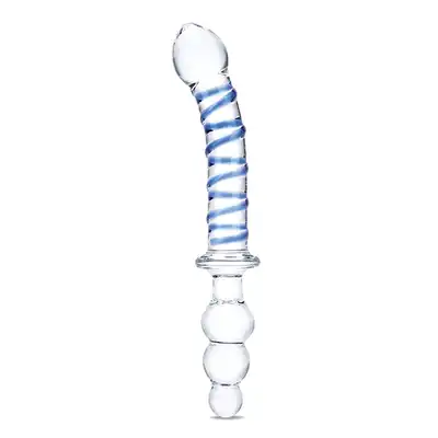 Gläs - Twister Dual Ended Dildo 9.25”. Hipoalergiczne szklane podwójne dildo z długim prostym trzonem i stożkowym plugiem analnym