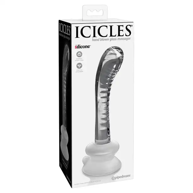 Icicles - No. 88. Szklane, zakrzywiane dildo z silikonową, zdejmowalną przyssawką. Wielowymiarowa przygoda z rozkoszą