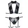 Cottelli Collection - Bra Set Bondage with Straps M. Seksowy komplet bielizny z dziurką i ozdobnymi uprzężami na ręce i uda