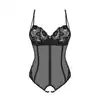 Obsessive - Serena Love Crotchless Teddy XS/S. Czarne body z otwartym krokiem z prześwitującego materiału. Gładkie otulenie ciała miękkim materiałem