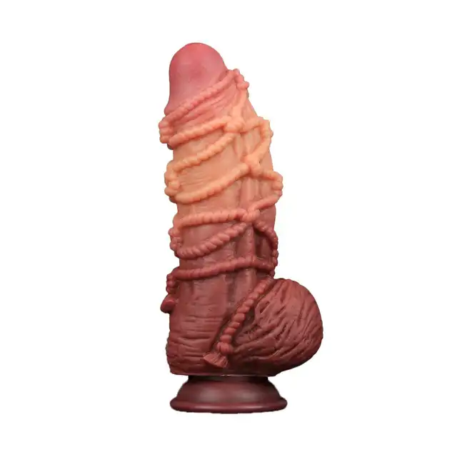 LoveToy - Extreme Dildo With Rope Pattern. Ultra realistyczne dildo z dwuwarstwową strukturą, oplecione stymulacyjnymi linami
