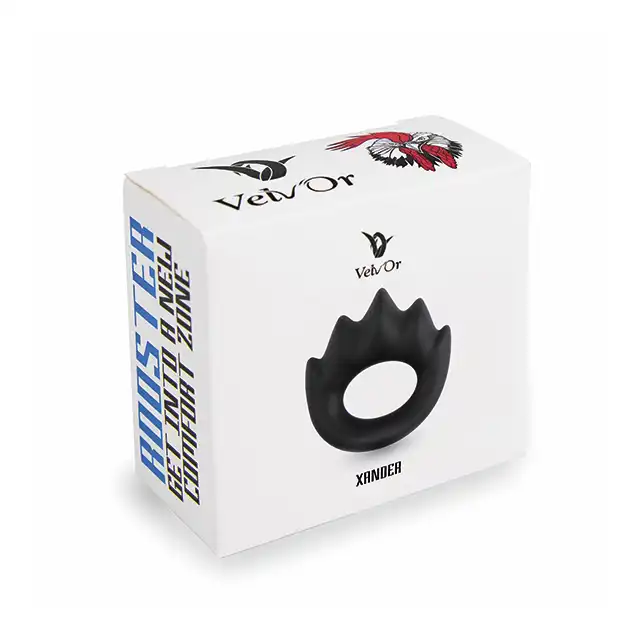 Velv'Or - Rooster Xander Oval Cock Ring With Stimulation Projections - czarny ring na penisa z pięcioma wypustkami stymulującymi. 