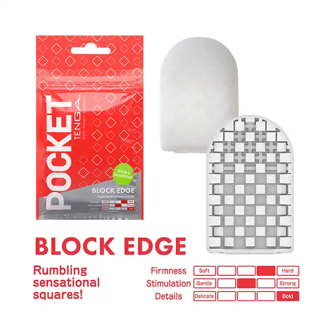 Tenga - Pocket Stroker Block Edge. Masturbator do kieszonki, maksymalna przyjemność w wersji mini, super stymulujące wypustki