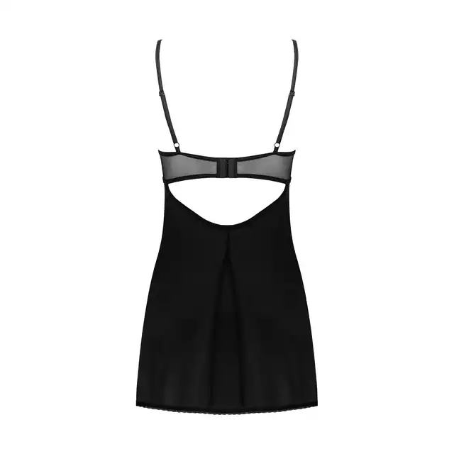 Obsessive - Serena Love Chemise XS/S. Czarna delikatna koszulka i stringi. Piękna koronka na biuście i delikatnie rozkloszowany dół