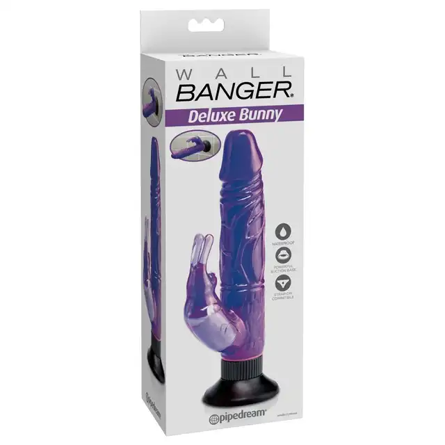 Wall Banger - Deluxe Bunny. Wibrator ze stymulatorem łechtaczki oraz mocną przyssawką. Odporny na zachlapania. 