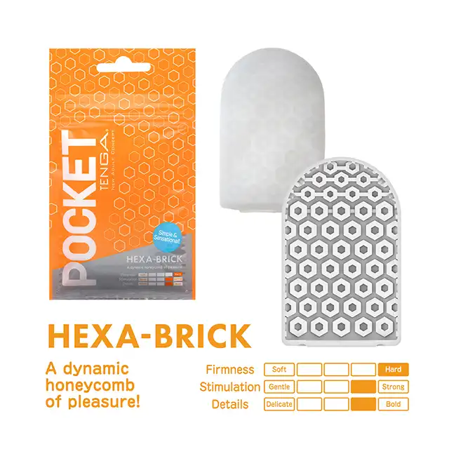 Tenga - Pocket Stroker Hexa Brick. Mini masturbator z wypustkami w kształcie plastrów miodu, intensywne doznania