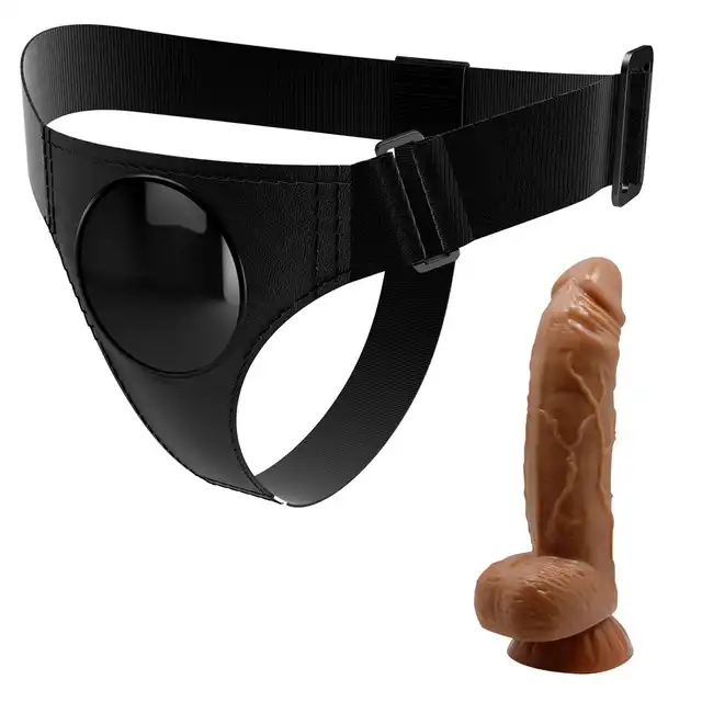 Baile - Ultra Passionate Harness Double Dildo. Uprząż strapon z podwójnym dildem, jednoczesna stymulacja obu partnerów przy użyciu jednej zabawki