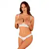 Obsessive - Heavenlly Cupless Set XS/S. Odważny komplet bielizny, otwarty biustonosz z fiszbinami i stringi z otwartym krokiem, ponętne podkreślenie sylwetki