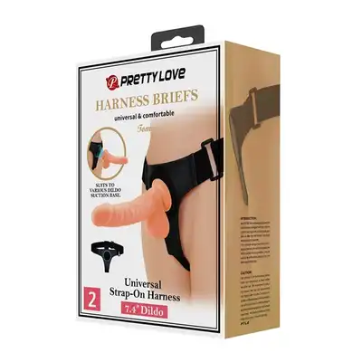 Pretty Love - Tom Harness Briefs. Realistyczne dildo z mocną przyssawką, regulowana uprząż strapon w zestawie